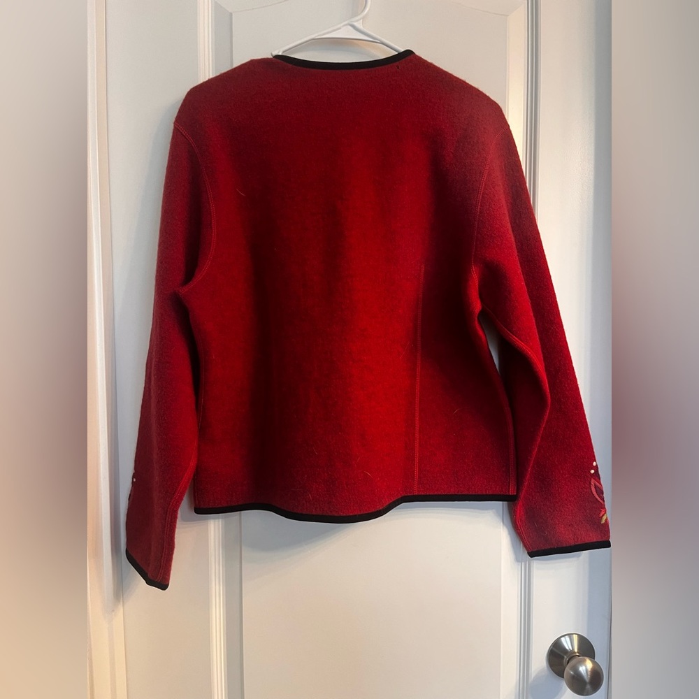 Icelandic Designs Wool Embroidered Cardigan‎ Velvet Trim Size Medium - Picture 7 of 11